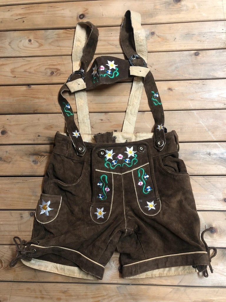 Korte bruine lederen lederhose maat 34
