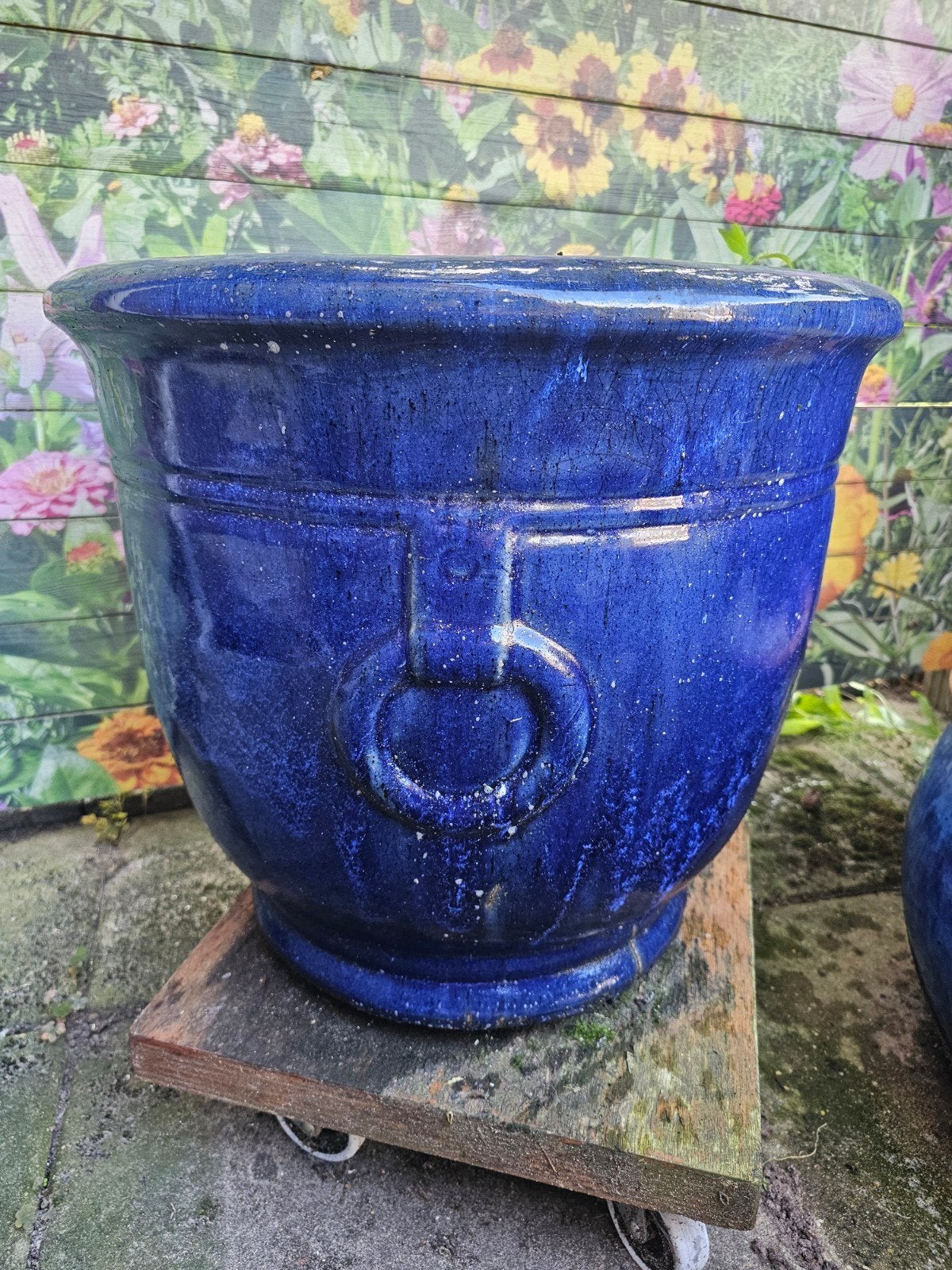 Grote blauwe bloempot van aardewerk, Tuin en Terras, Ophalen, Gebruikt, 40 cm of meer, Rond
