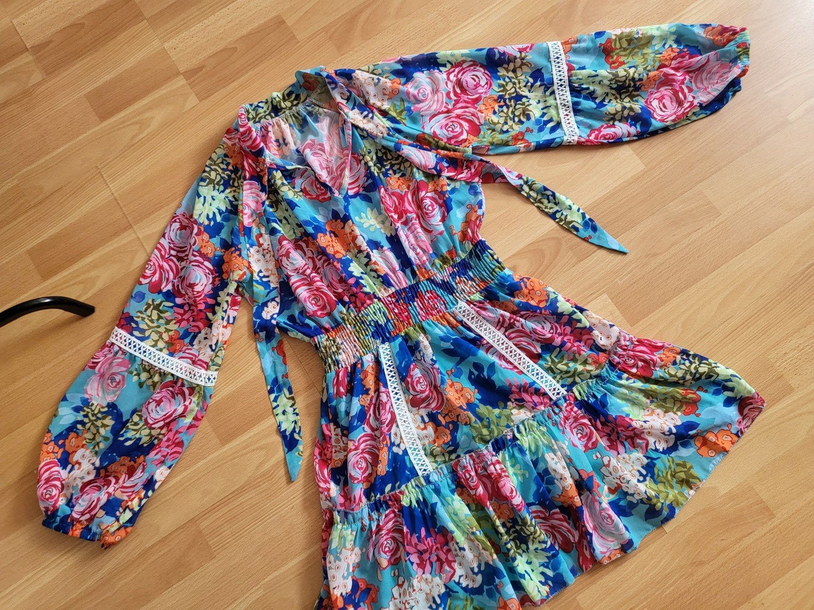 Zomerse bloemenjurk met lange mouwen, Maat 38/40 (M), PRONTO MODA, Meerkleurig, Ophalen of Verzenden