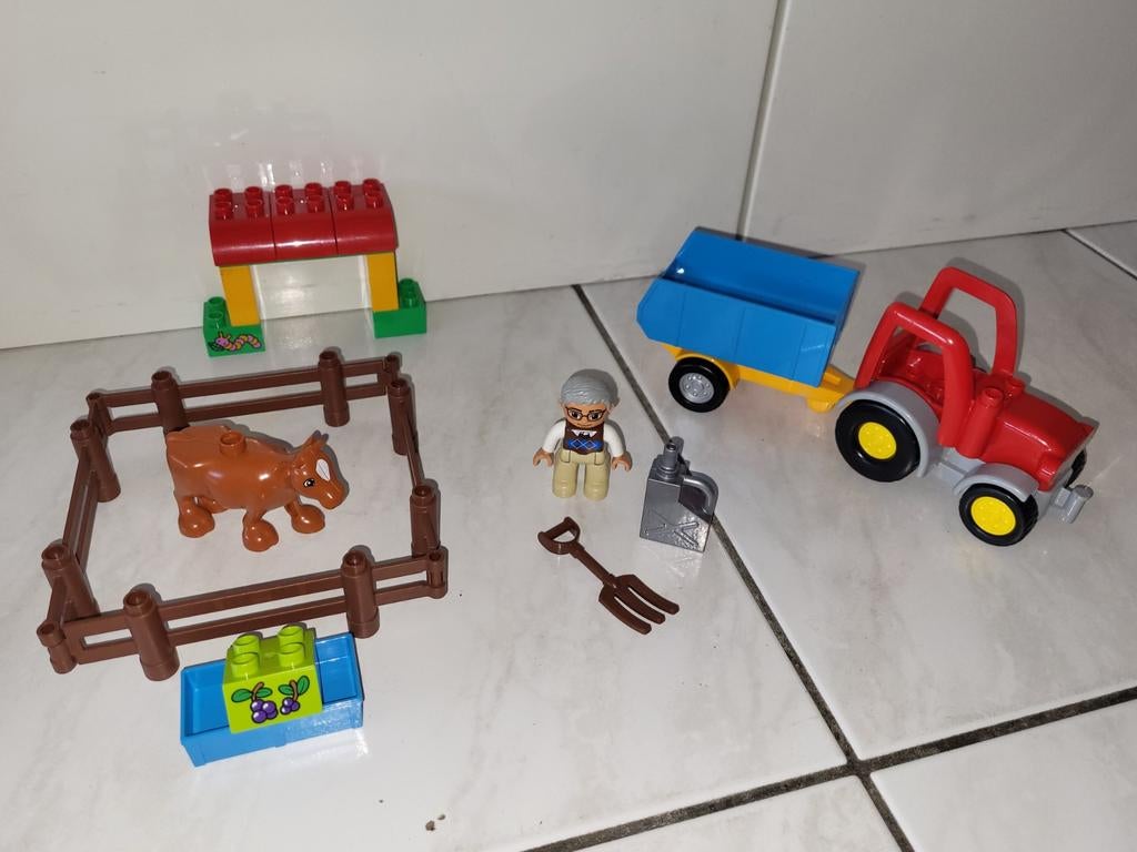 Duplo tractor met aanhanger en koe, Gebruikt, Ophalen of Verzenden, Duplo, Duplo
