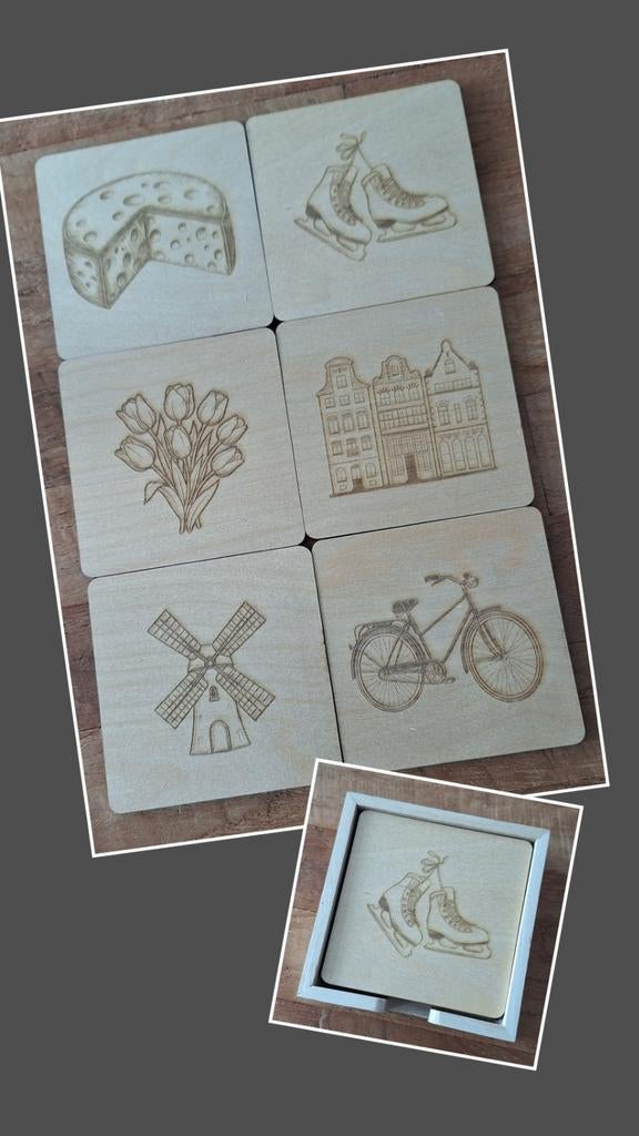 6 Houten Onderzetters met Hollandse Tafereeltjes, Ophalen of Verzenden, Nieuw, Glas of Kopje