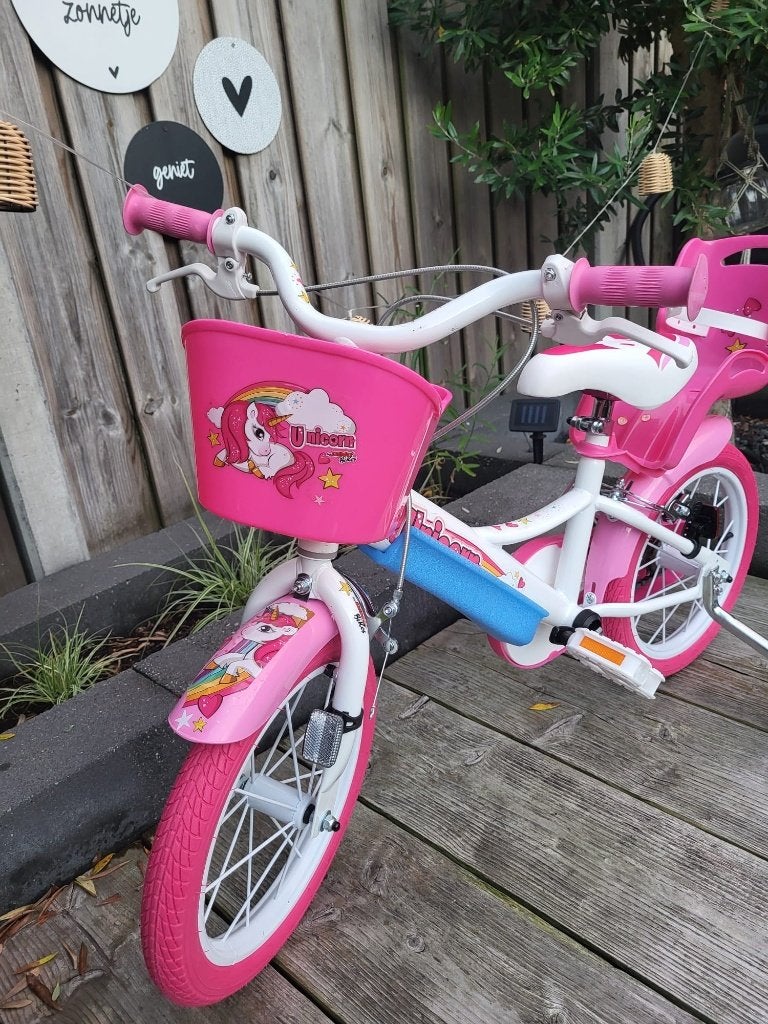 Unicorn Kinderfiets 14 inch – Met Zijwieltjes, Fietsen en Brommers, Fietsen | Kinderfietsjes, Overige merken, Zijwieltjes, Velgrem