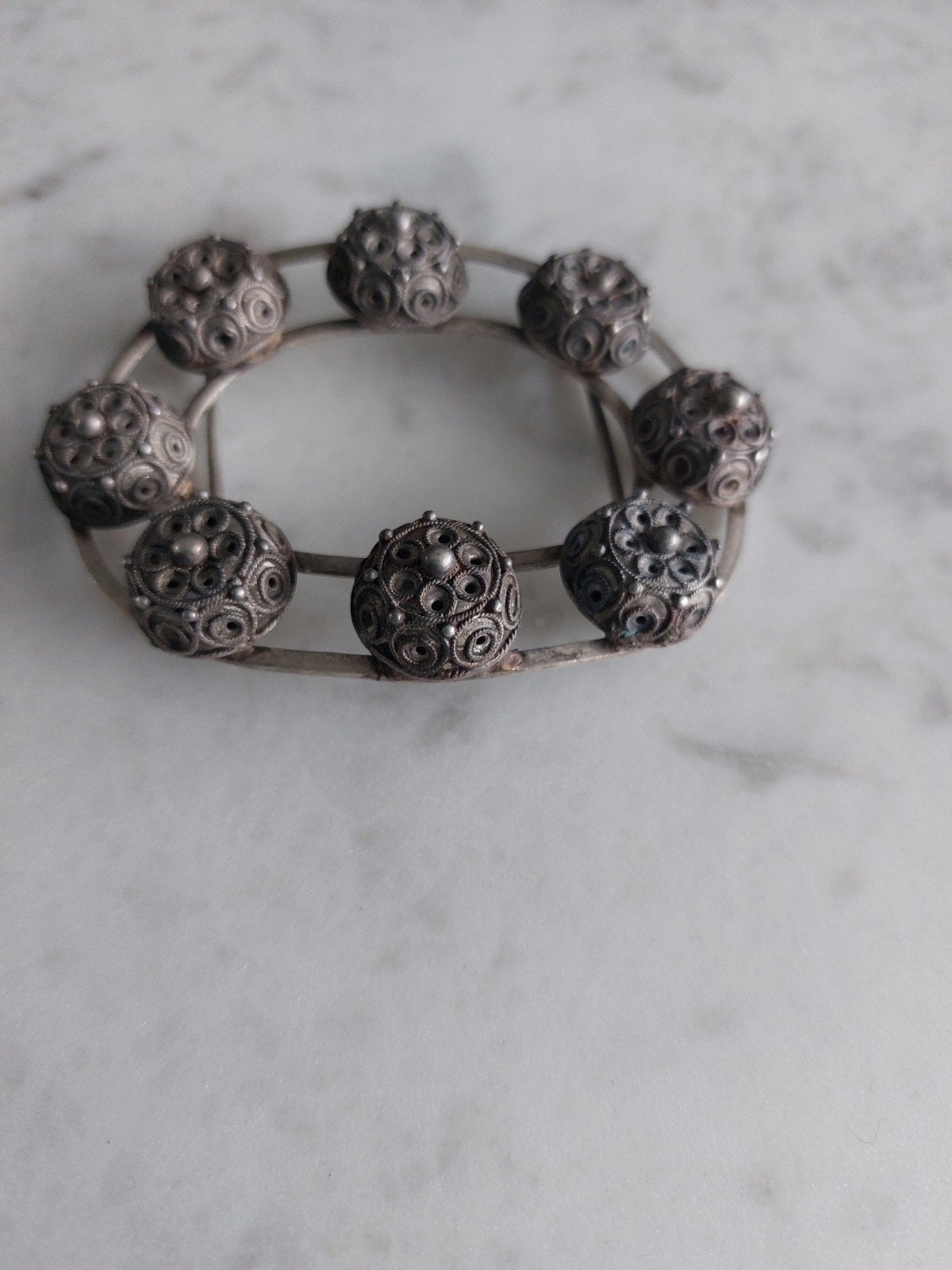 Vintage Zilveren Broche met Filigraan Bollen, Antiek en Kunst, Ophalen, Zilver