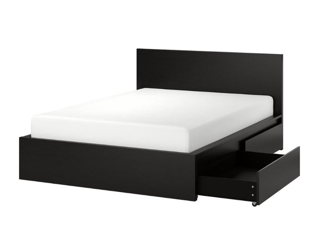 Malm bed, Ophalen, Zwart, Tweepersoons, Zo goed als nieuw