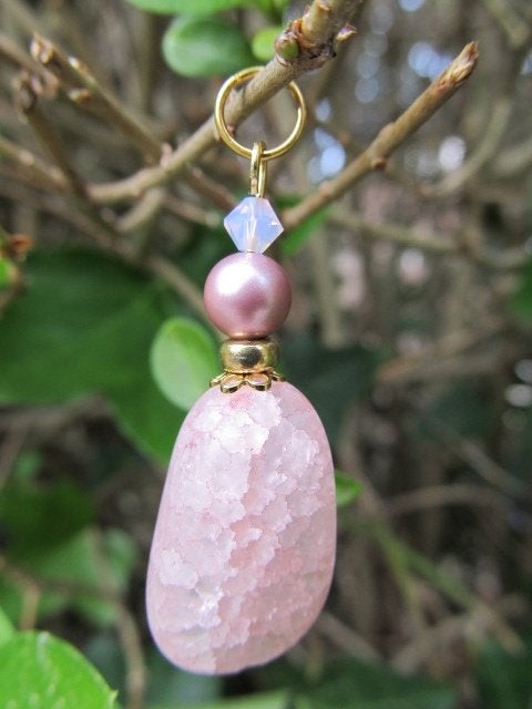 Hanger Pink Nugget bergkrista;-swarovski parel-kristal goud, Ophalen, Met edelsteen, Nieuw, Roze