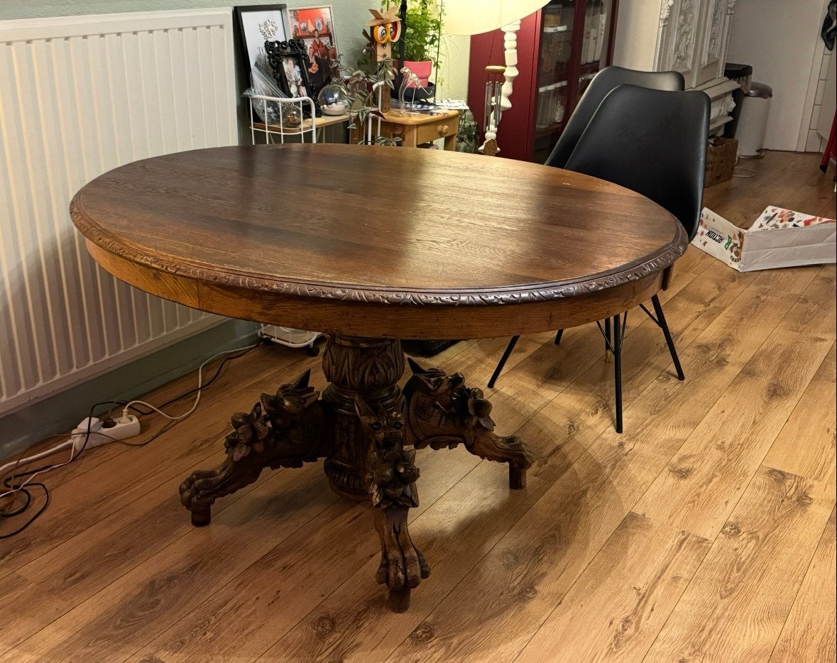 Antieke Jachttafel vossentafel eetkamertafel, Huis en Inrichting, Ophalen, Gebruikt, 50 tot 100 cm, Vier personen