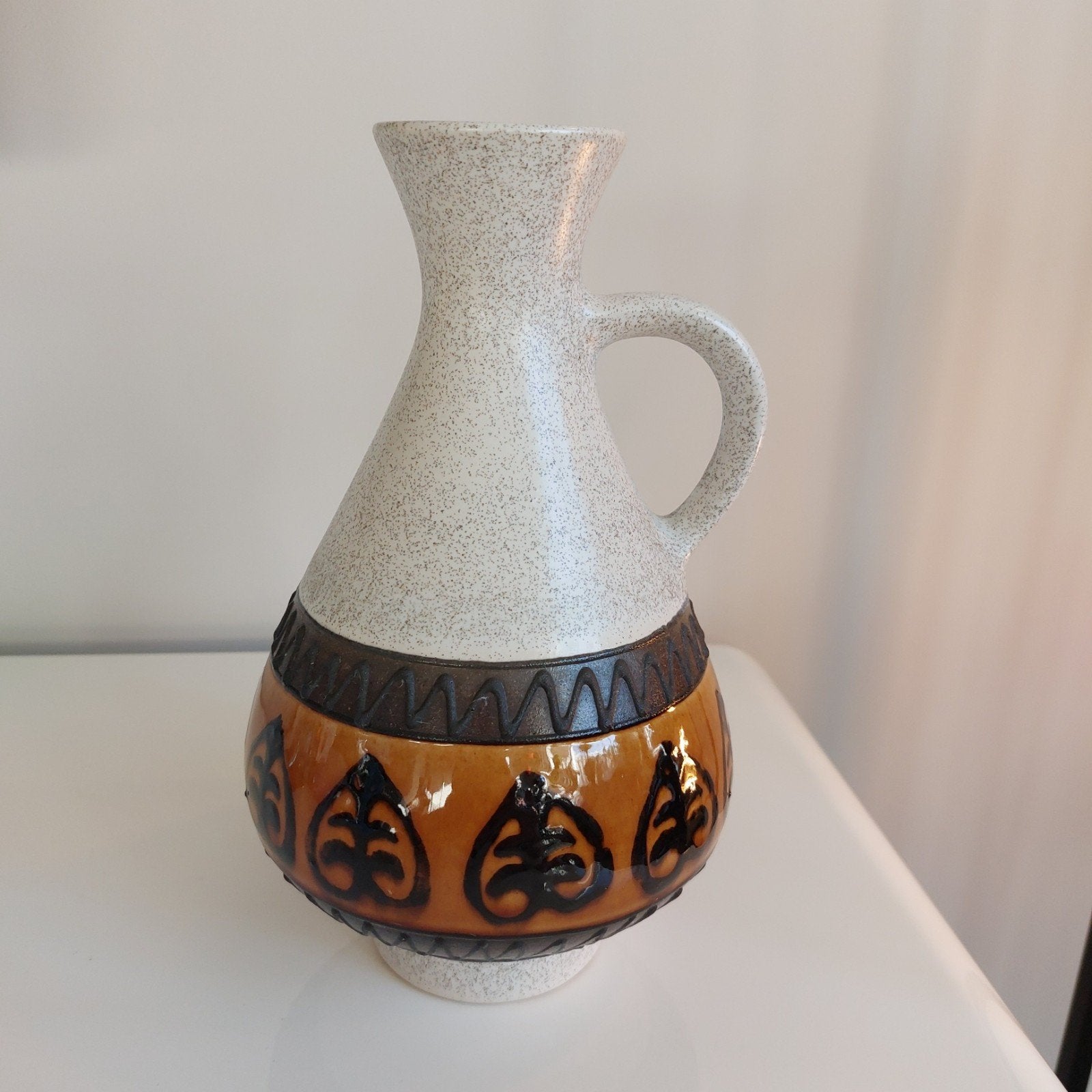 Vintage West Germany vaas 334-21, bruin en beige, Antiek en Kunst, Antiek | Vazen, Ophalen of Verzenden