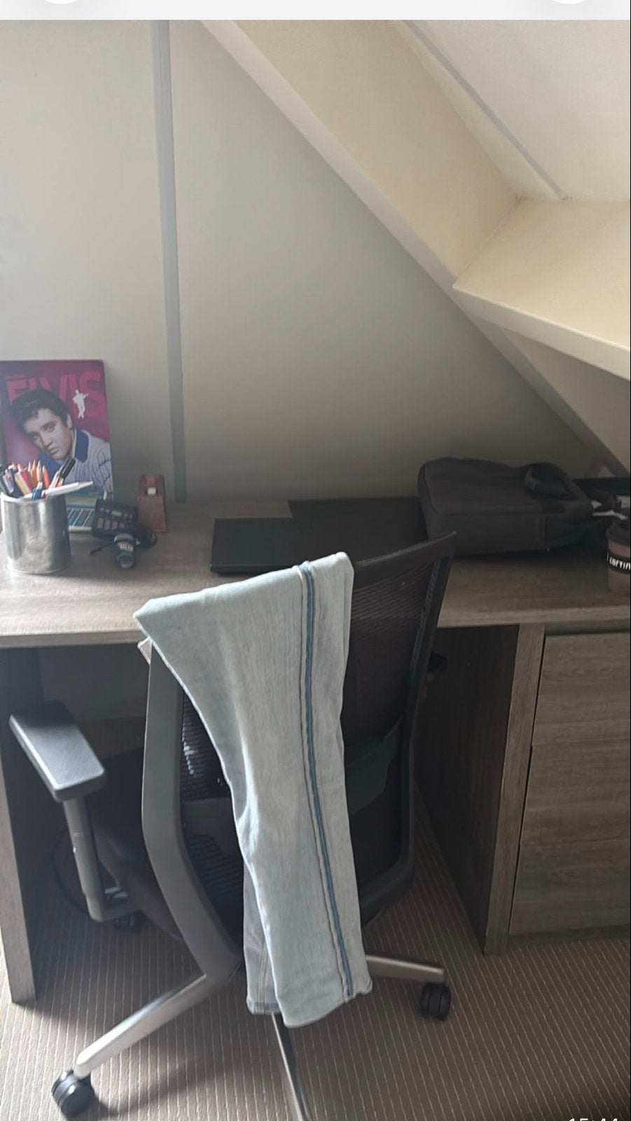 Bed (90x200) met bureau en bureaustoel - Grijs/groen, Ophalen, Gebruikt, 90 cm, Eenpersoons