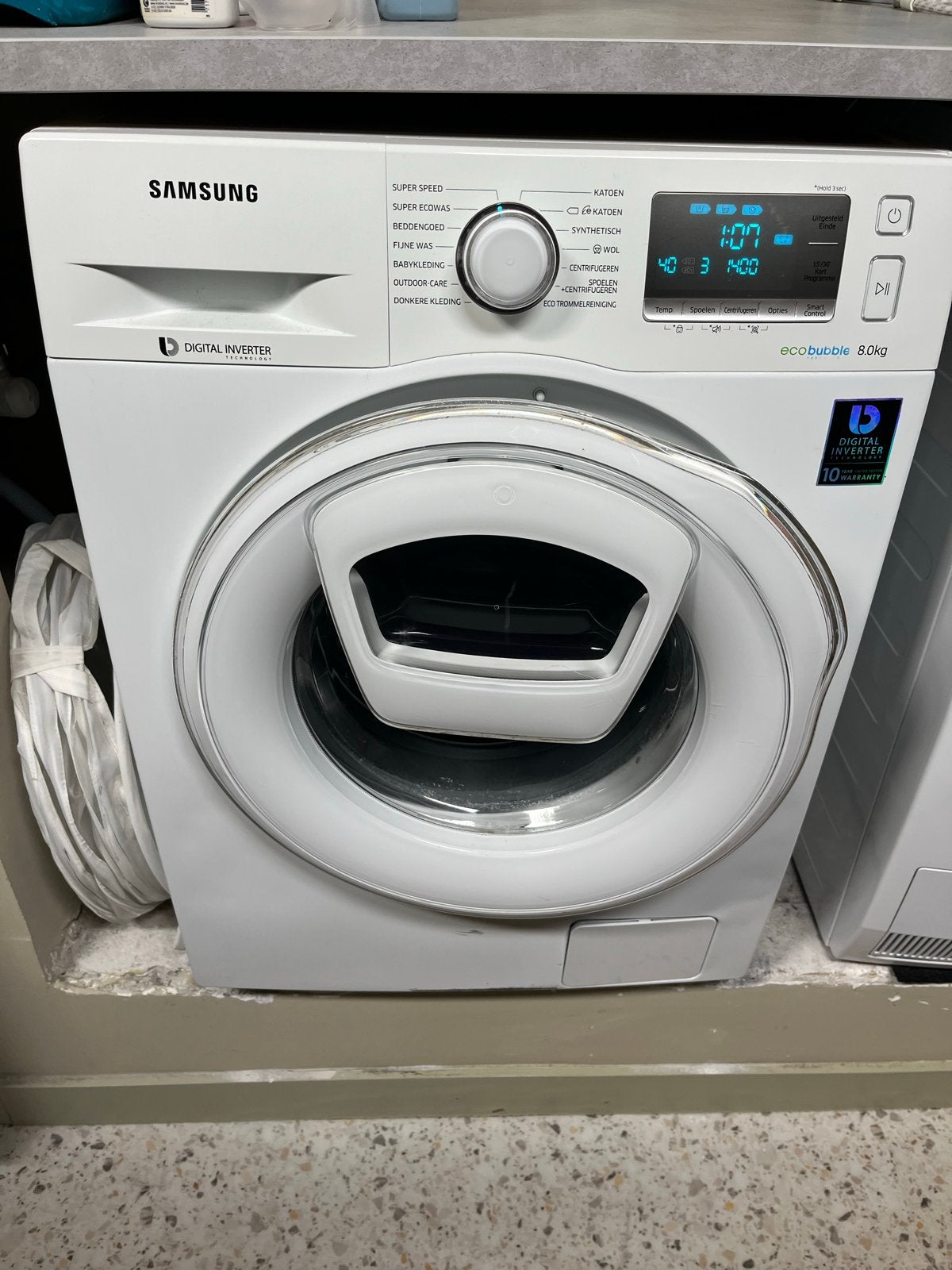 Samsung EcoBubble 8kg Wasmachine - in goede staat!, Witgoed en Apparatuur, Ophalen, Zo goed als nieuw, Voorlader, Kort programma