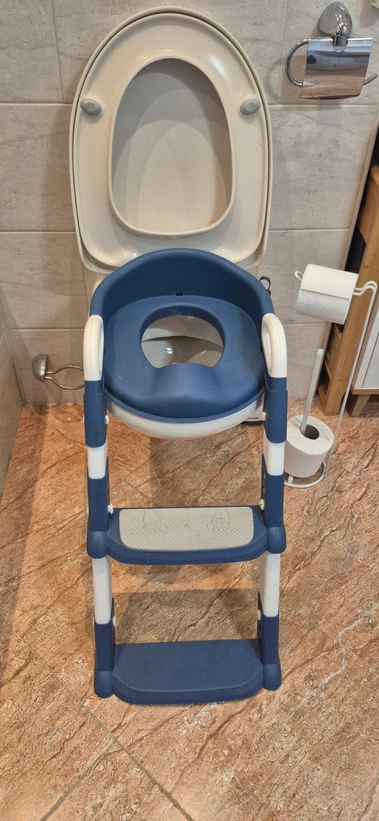 Kinder toiletbril met opstapje - Blauw/Wit, Ophalen, Gebruikt