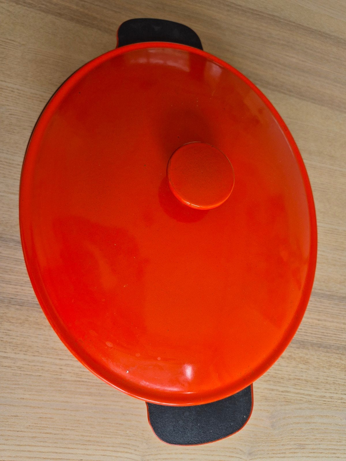 Le Creuset Gietijzeren Ovale Braadpan Oranje Rood (Gebruikt), Ophalen, Gebruikt, Met deksel, Le Creuset