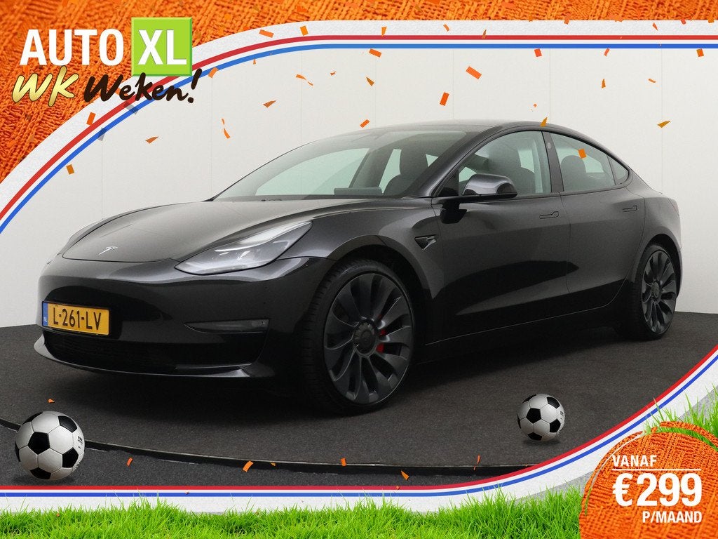 Tesla Model 3 Performance AWD 75 kWh 463 PK FSD-3 20'LMV Aap, Auto's, Tesla, Automaat, Gebruikt, Zwart, Stoelverwarming