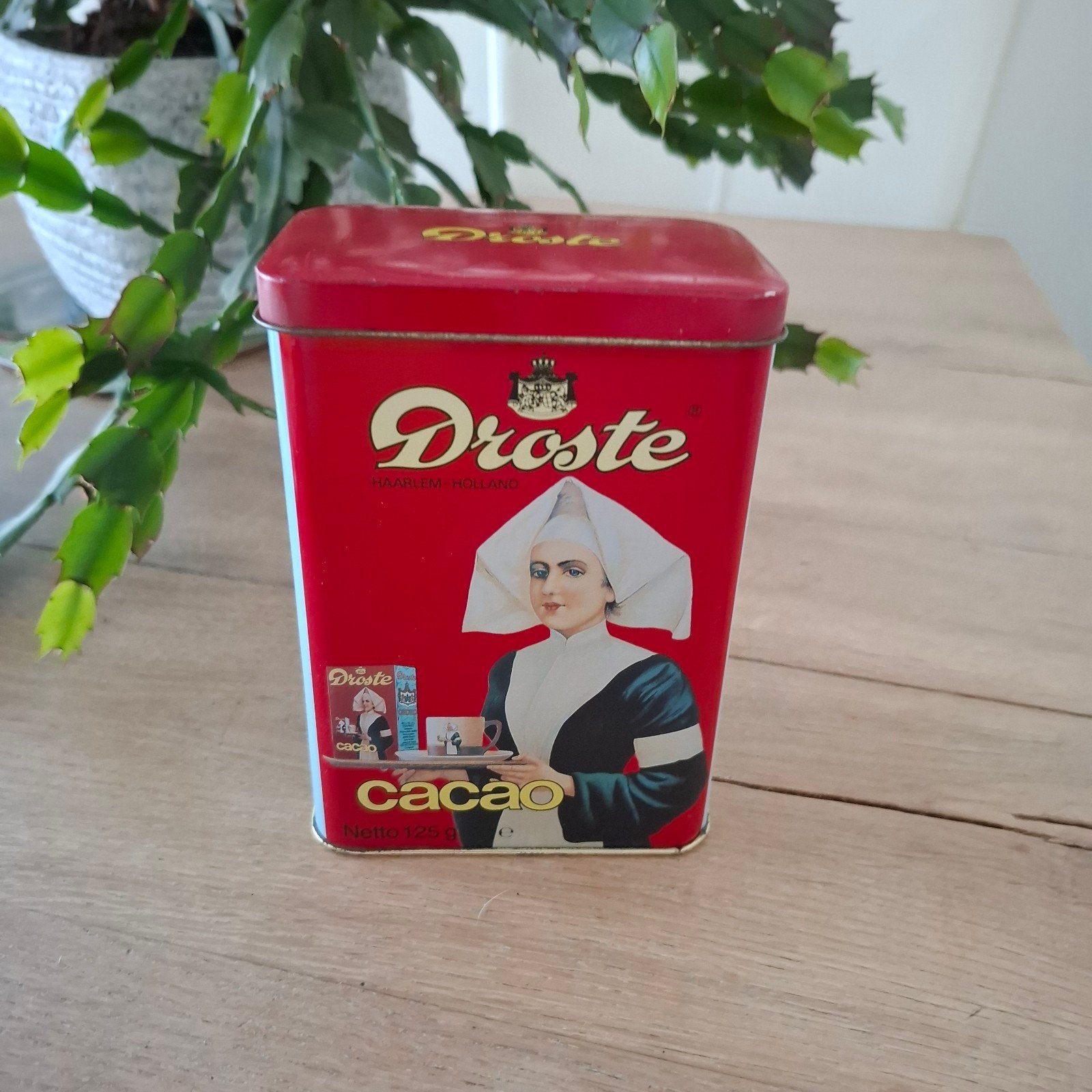 vintage DROSTE CACAO blik met pakje cacao, Verzamelen, Ophalen of Verzenden, Gebruikt, Overige, Droste