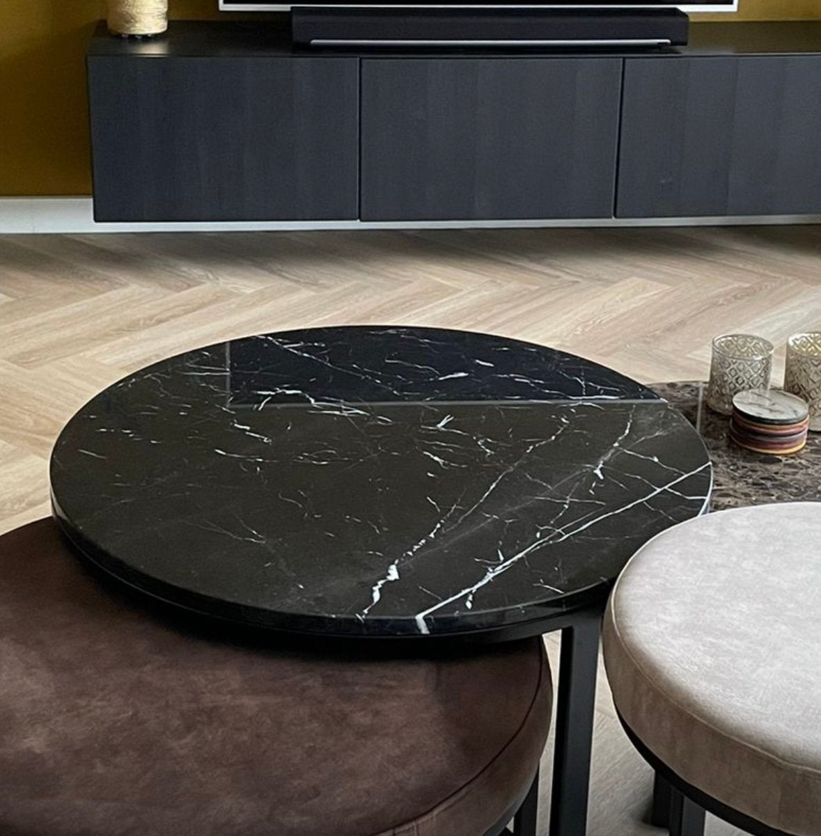 Zwarte marmeren salontafel Goossens Wonen Enza 80x80, Ophalen, Overige materialen, Vierkant, 50 tot 100 cm