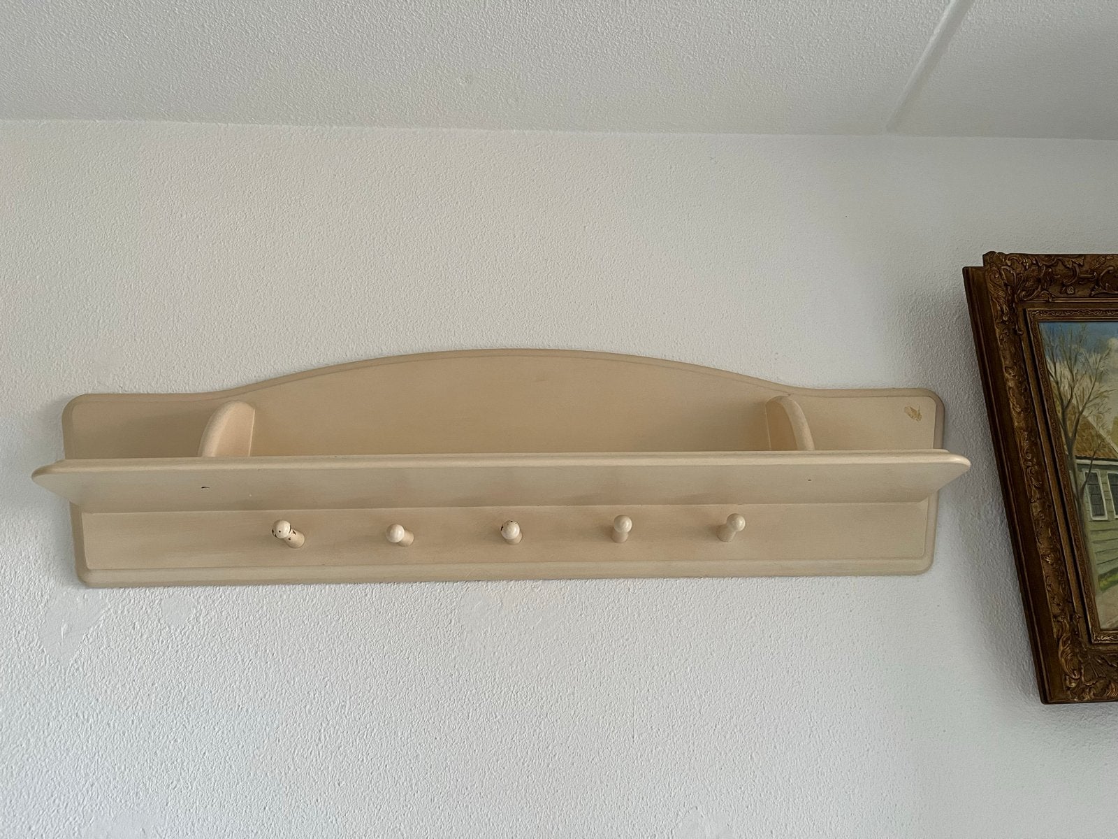 Crèmekleurige wandkapstok met plank en haken, Gebruikt, Minder dan 100 cm, Hout, Ophalen