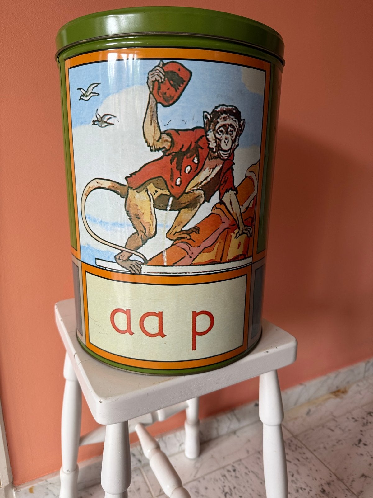 Vintage Koekblik Aap Noot Mies - Retro Opbergblik, Ophalen of Verzenden