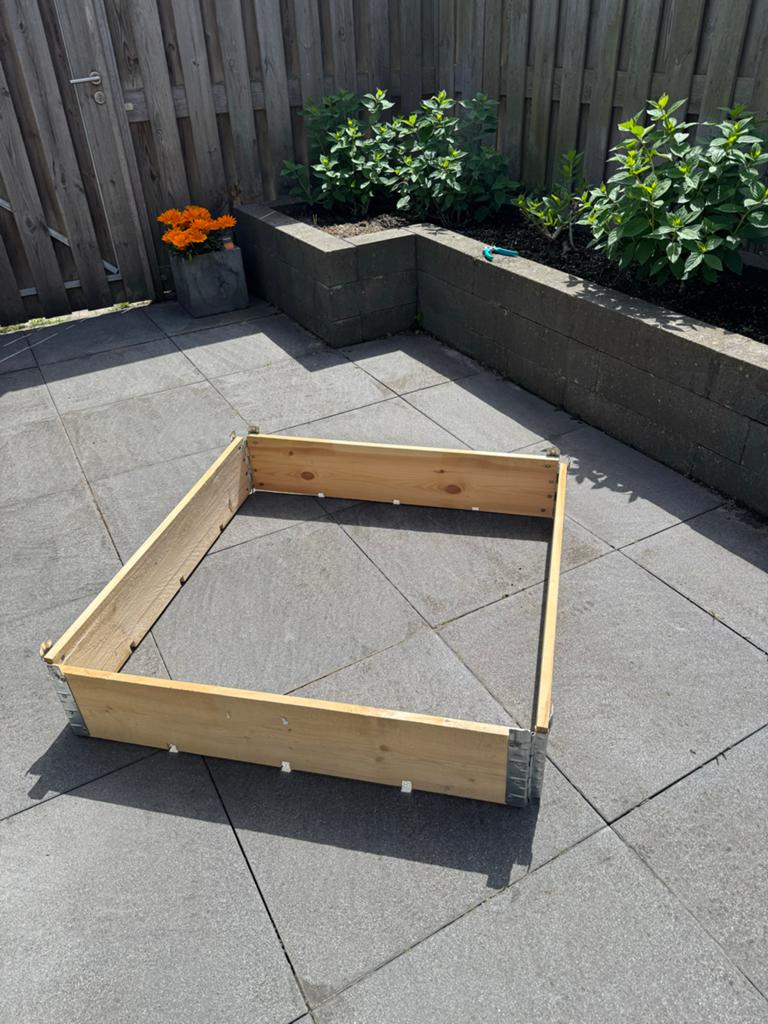 Houten moestuinbak 100x100 cm, Tuin en Terras, Bloembakken en Plantenbakken, Ophalen, Gebruikt, Minder dan 30 cm, 100 cm of meer