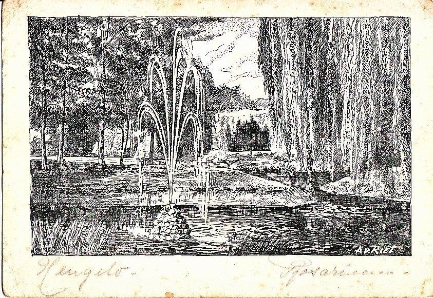 Hengelo (Ov) Rosarium 1941 / tekening A. van Riet.  € 0,80, Ophalen, 1920 tot 1940, Gelopen, Overijssel