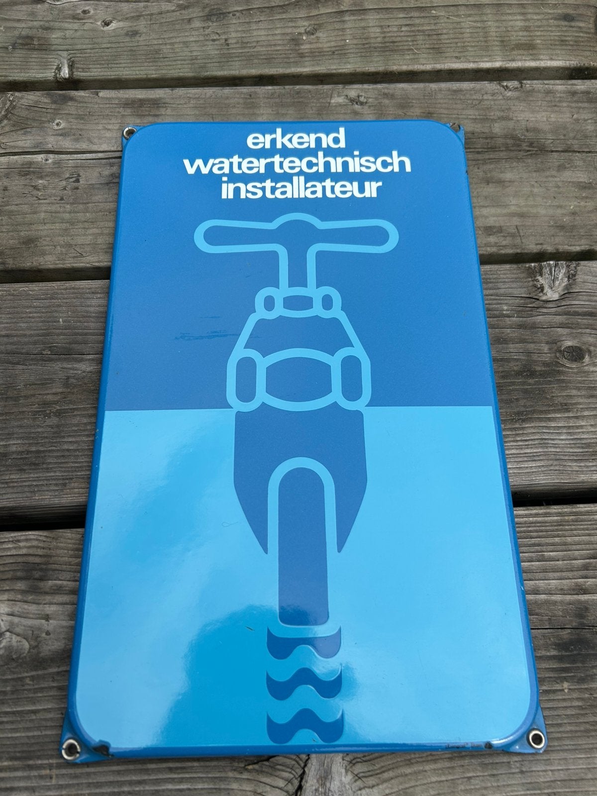 Te koop emaille bordje Erkend watertechnisch Installateur., Verzamelen, Ophalen, Gebruikt, Reclamebord