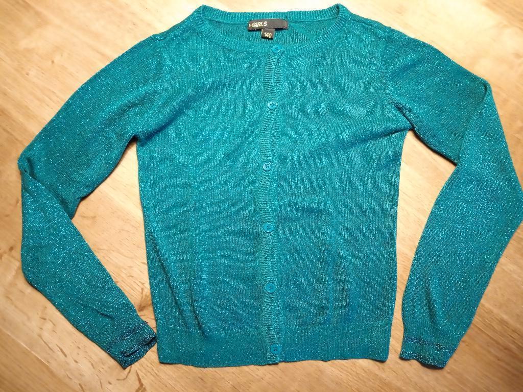 Turquoise vest met glitters maat 140, Ophalen of Verzenden, Gebruikt, Meisje, Trui of Vest