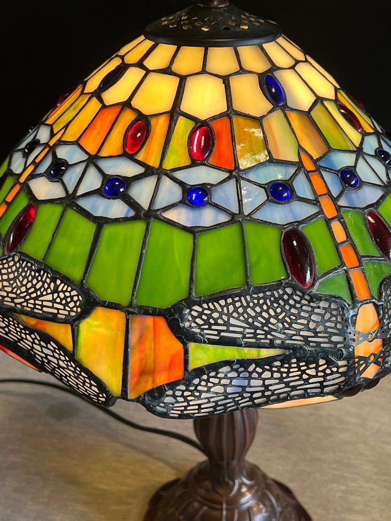 2 Tiffany Lampen Dragonfly Libelle 45cm, Ophalen, Tiffany lamp, Goud, 45 cm