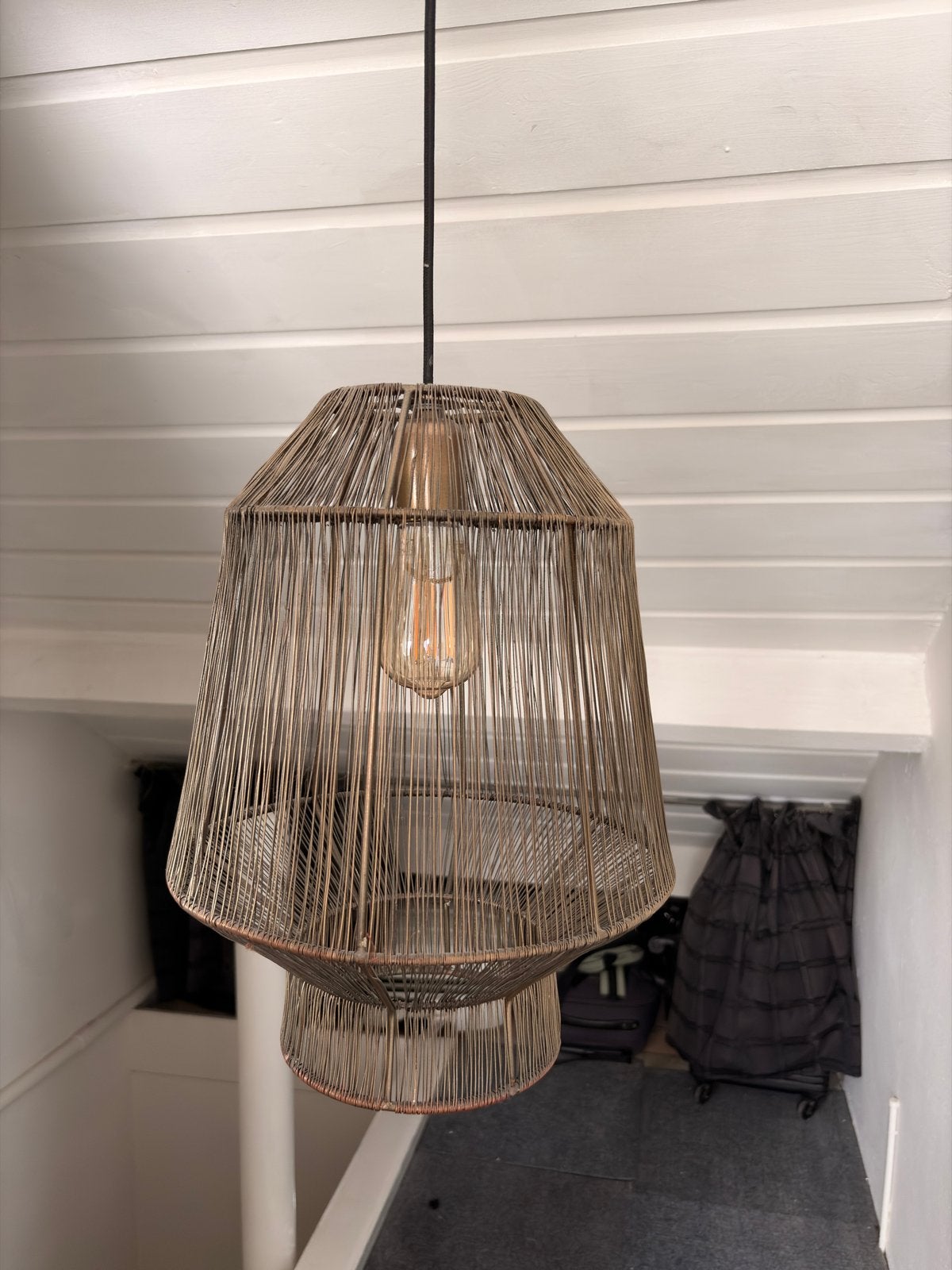 Hanglamp SET met draadframe en textiel, diverse stijlen, Ophalen of Verzenden, Zo goed als nieuw, Metaal, E27 (groot)