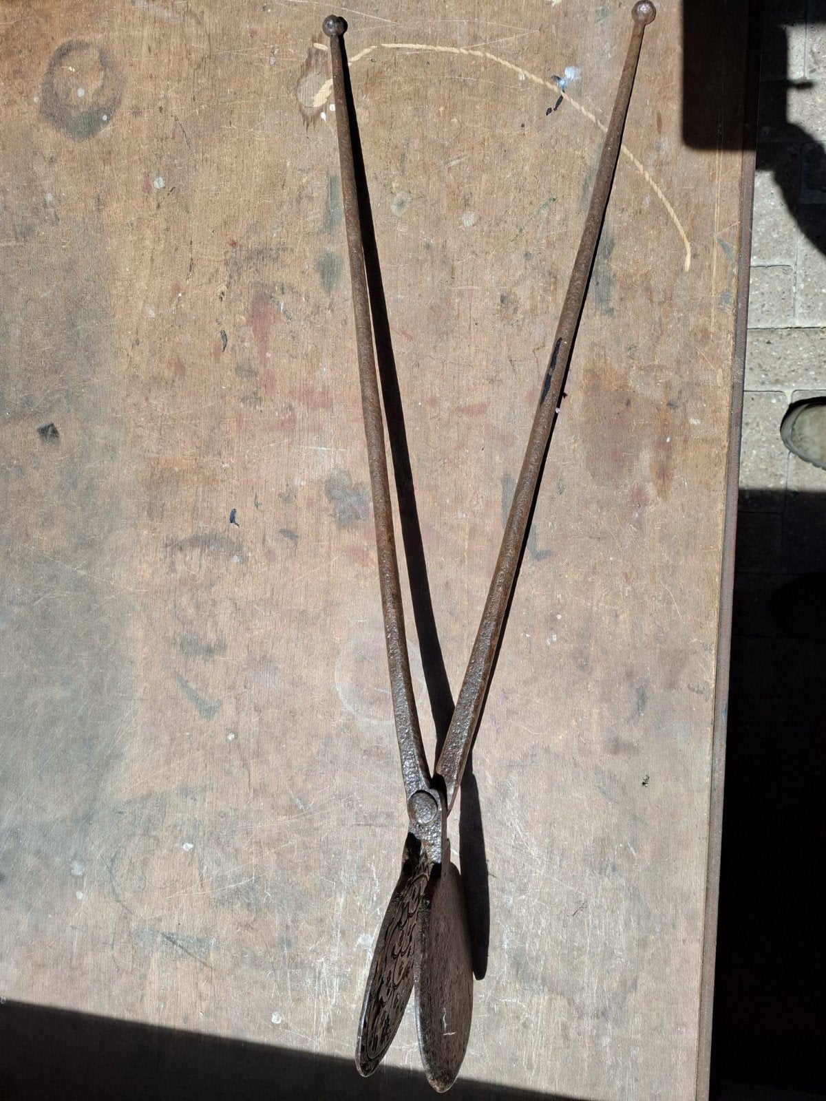 Antiek wafelijzer van gietijzer, 70cm lang, Ophalen