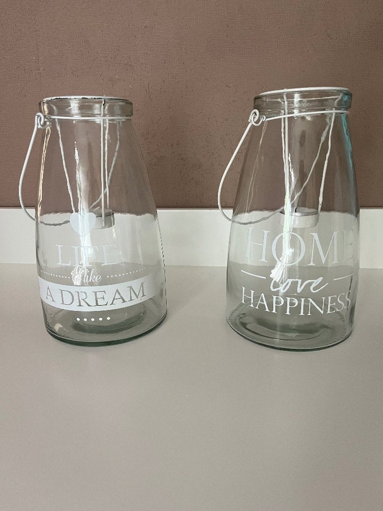 2 mooie windlichten, Huis en Inrichting, Woonaccessoires | Kandelaars en Kaarsen, Ophalen of Verzenden, Zo goed als nieuw, Overige materialen