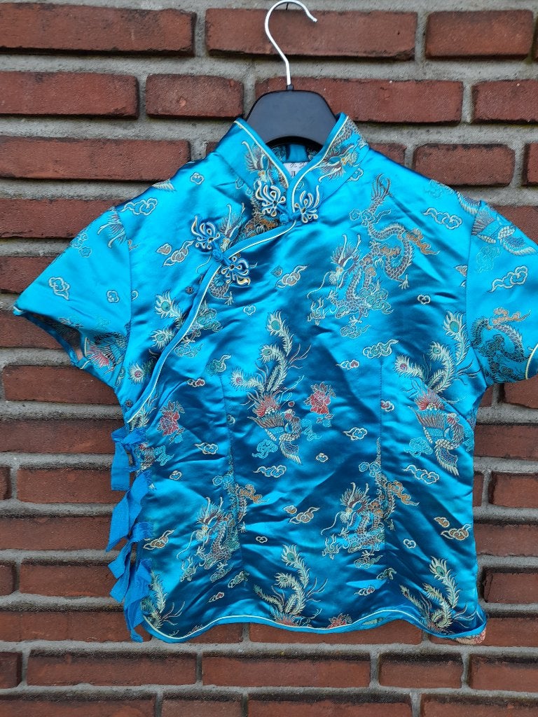 Shu Liang  zijden Chinese blouse/jasje/top blauw met print, Ophalen of Verzenden, Nieuw, 170 of groter, Jongen of Meisje