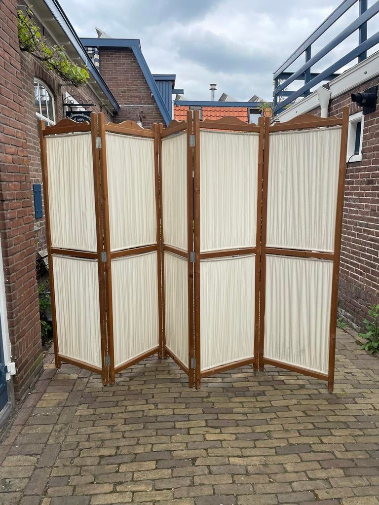 Houten kamerscherm met katoenen doek, Ophalen, Gebruikt