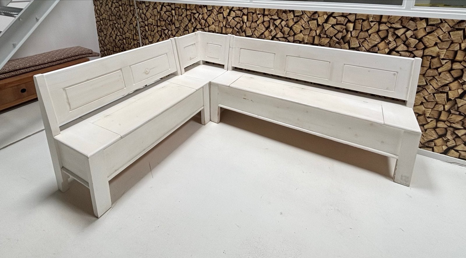 Klepbank Hoek combinatie 3 delig, Ophalen, Gebruikt, Vierpersoons of meer, Hout
