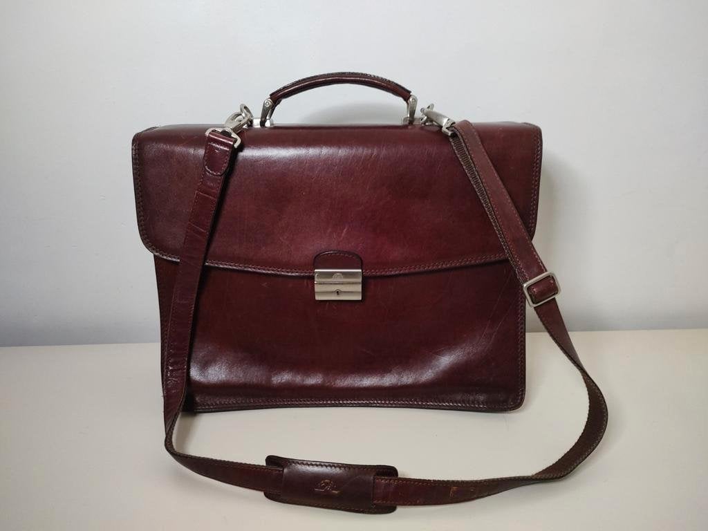K560 TONY PEROTTI kantoortas /collegetas/ zeer fraai, 2e hands, 30 tot 40 cm, Tony Perotti, Bruin