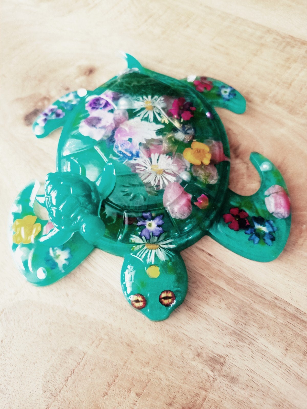 Handgemaakte epoxy schildpad met gedroogde bloemen, Ophalen of Verzenden, Nieuw