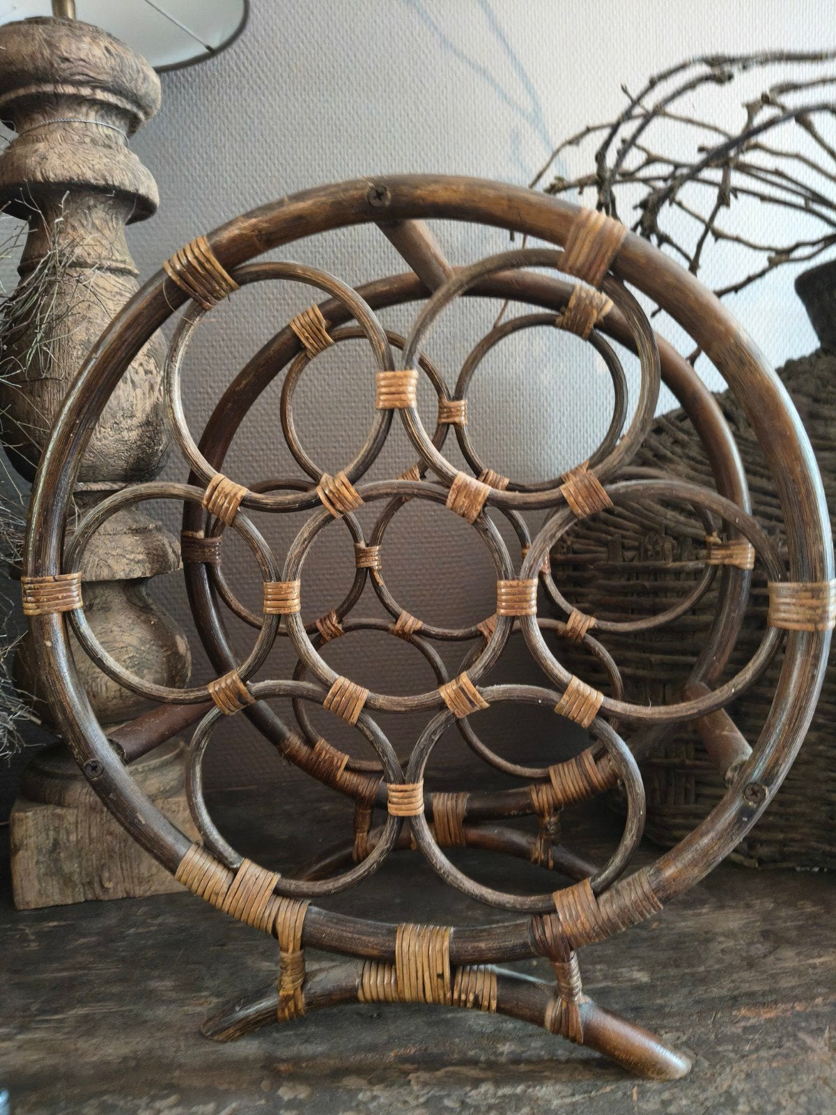 Rotan vintage wijnrek, Ophalen of Verzenden, Zo goed als nieuw, Hout, Minder dan 50 cm