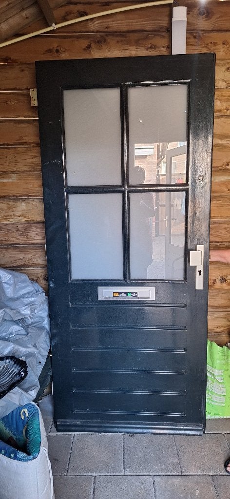Te Koop: Hardhouten Voordeur Met Melkglas 211cm x 92cm, Ophalen, Gebruikt, 80 tot 100 cm, Buitendeur