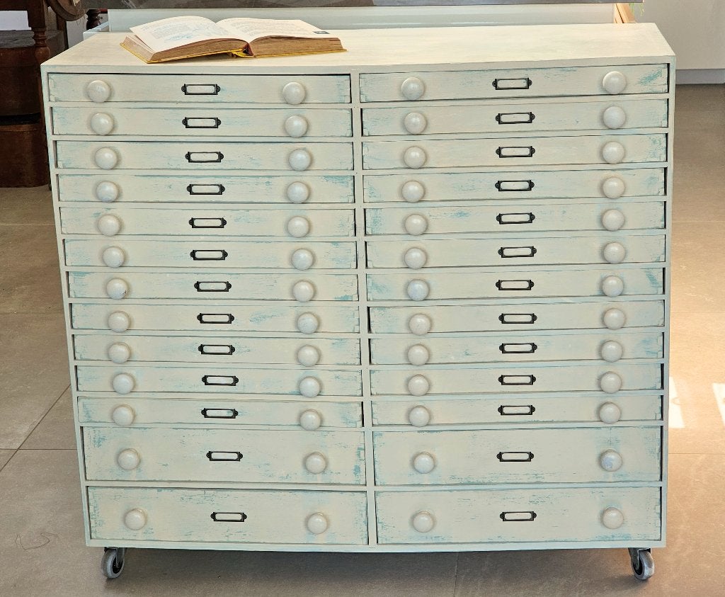 Houten ladekast m. 26 laden met etiketthouders * op wieltjes, Ophalen, 25 tot 50 cm, Minder dan 50 cm, Minder dan 100 cm