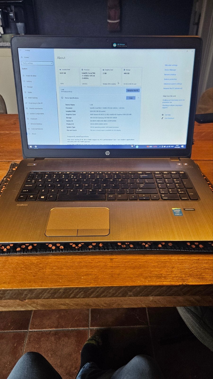 HP ProBook 470 G2 - i7, 8GB RAM, Windows 10 Pro, Gebruikt, 2 tot 3 Ghz, 8 GB, Ophalen of Verzenden