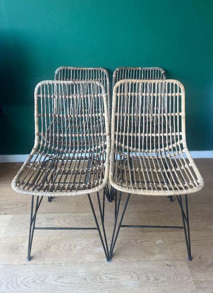 Rieten stoelen set van 4, Huis en Inrichting, Stoelen, Gebruikt, Bruin, Riet / rotan, Vier