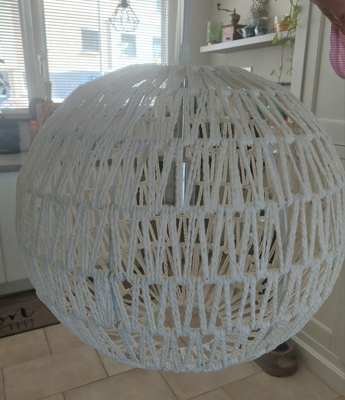 Witte Macramé Hanglamp - Boheemse Stijl, Huis en Inrichting, Ophalen, Textiel, Bohemien, Scandinavisch, E27 (groot)
