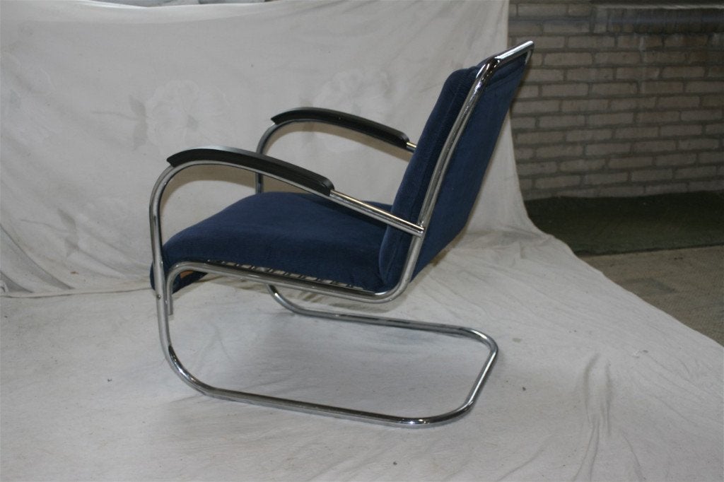 Vintage Jaren '50 Paul Schuitema D3 Fauteuil Blauw Corduroy, Minder dan 75 cm, Zo goed als nieuw, Metaal, Vintage Klassieker
