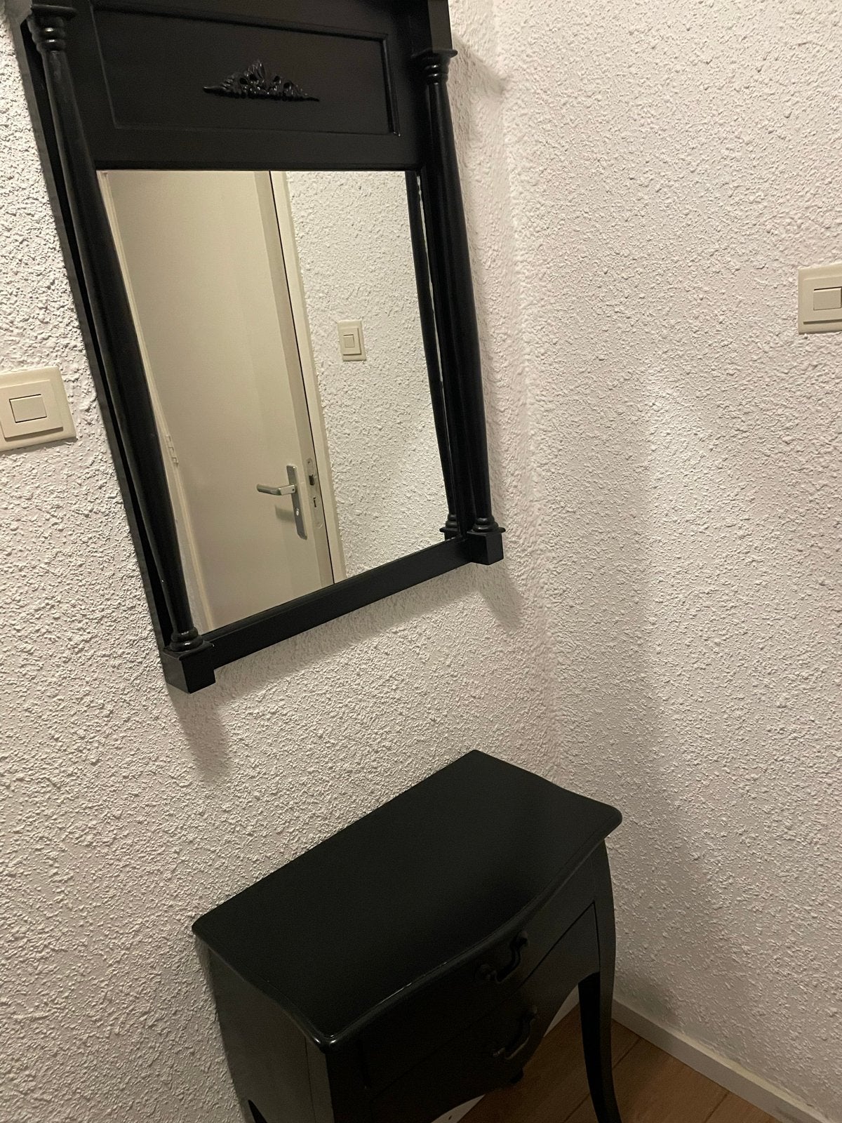 Zwarte spiegel en sidetable set, Minder dan 50 cm, Gebruikt, 100 tot 150 cm, Ophalen of Verzenden