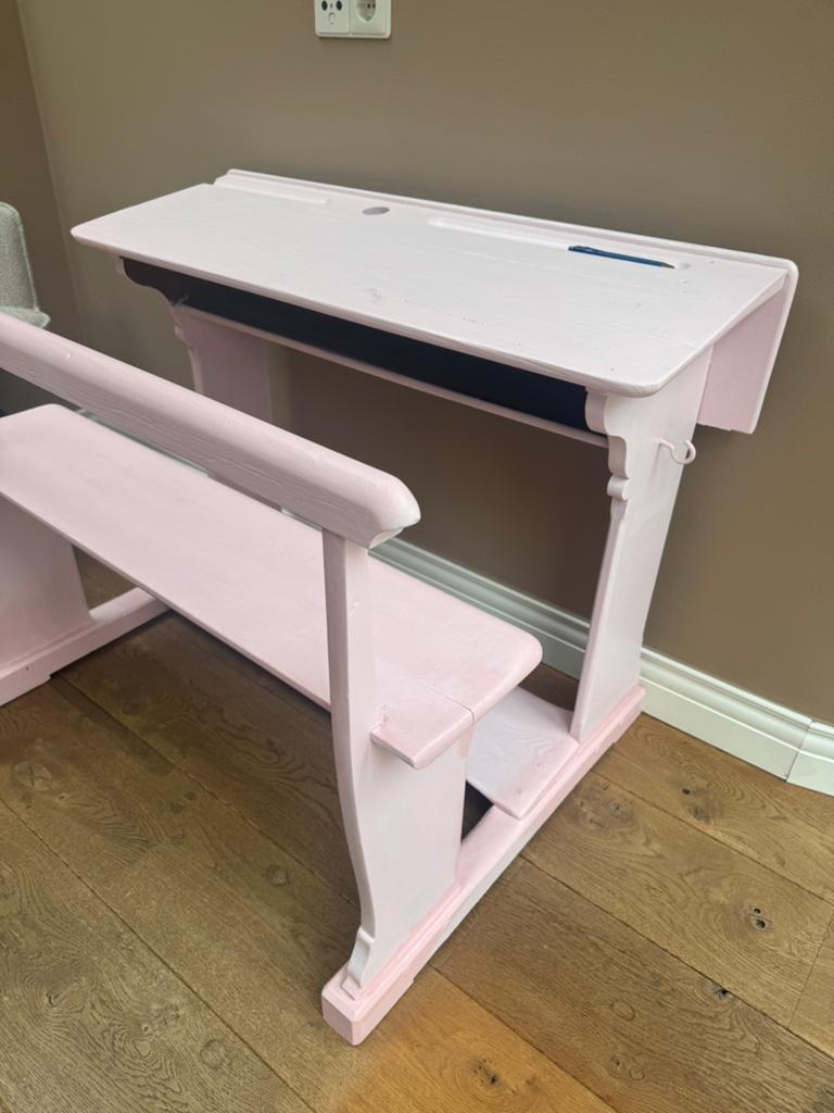 Roze schoolbank hout vintage, Ophalen, 50 tot 100 cm, Minder dan 100 cm
