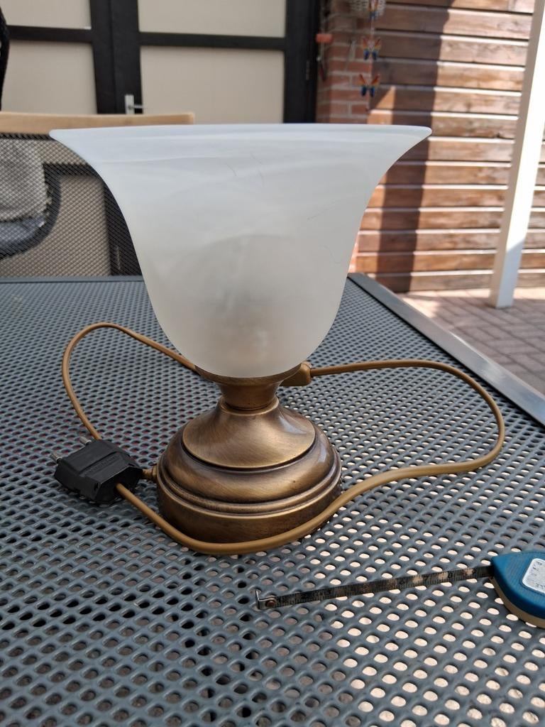Bronskleurig schemerlamp 17 hoog 15cm breed, Huis en Inrichting, Lampen | Tafellampen, Ophalen, Glas, Minder dan 50 cm