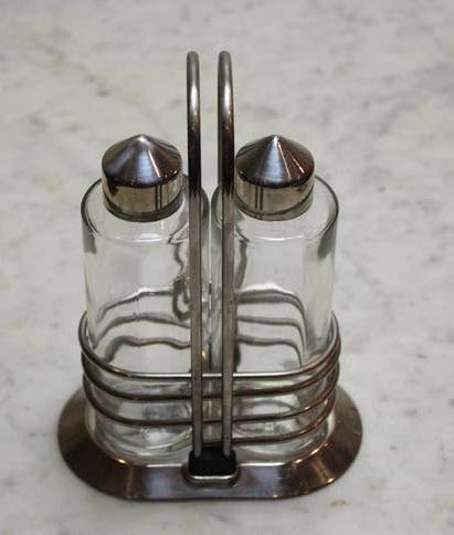 Vintage Carlo Giannini RVS / Glas Oil & Vinegar Cruet Set, Ophalen