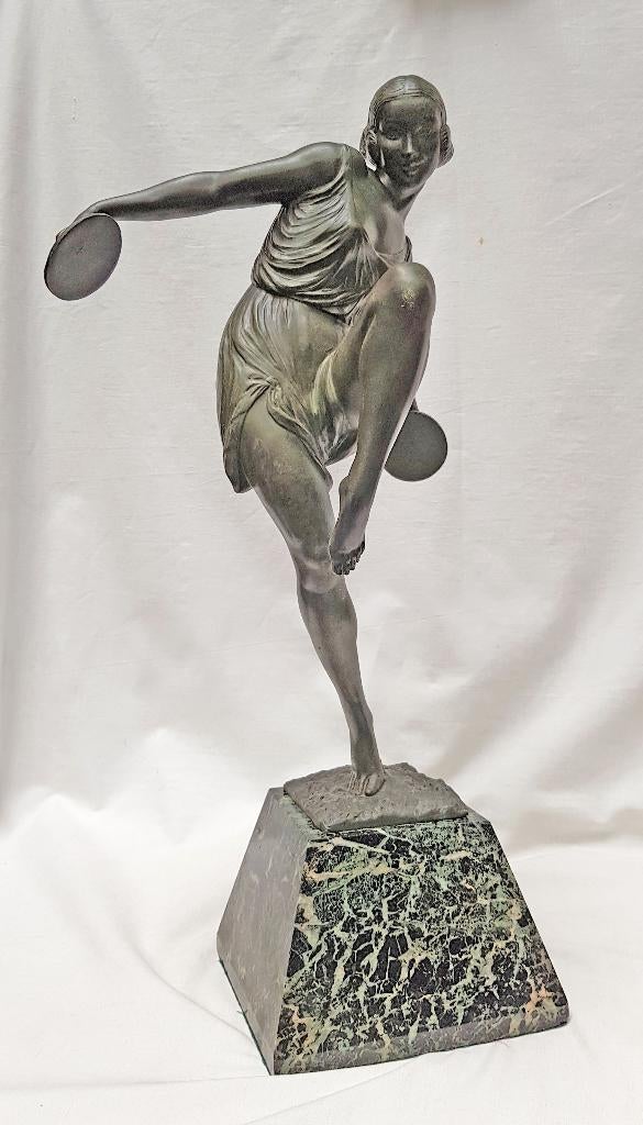 Art Deco Beeld- Le Verrier - Fayral (Le Faguays) - H. 51cm., Art deco, Gemerkt, Beeld, Groen