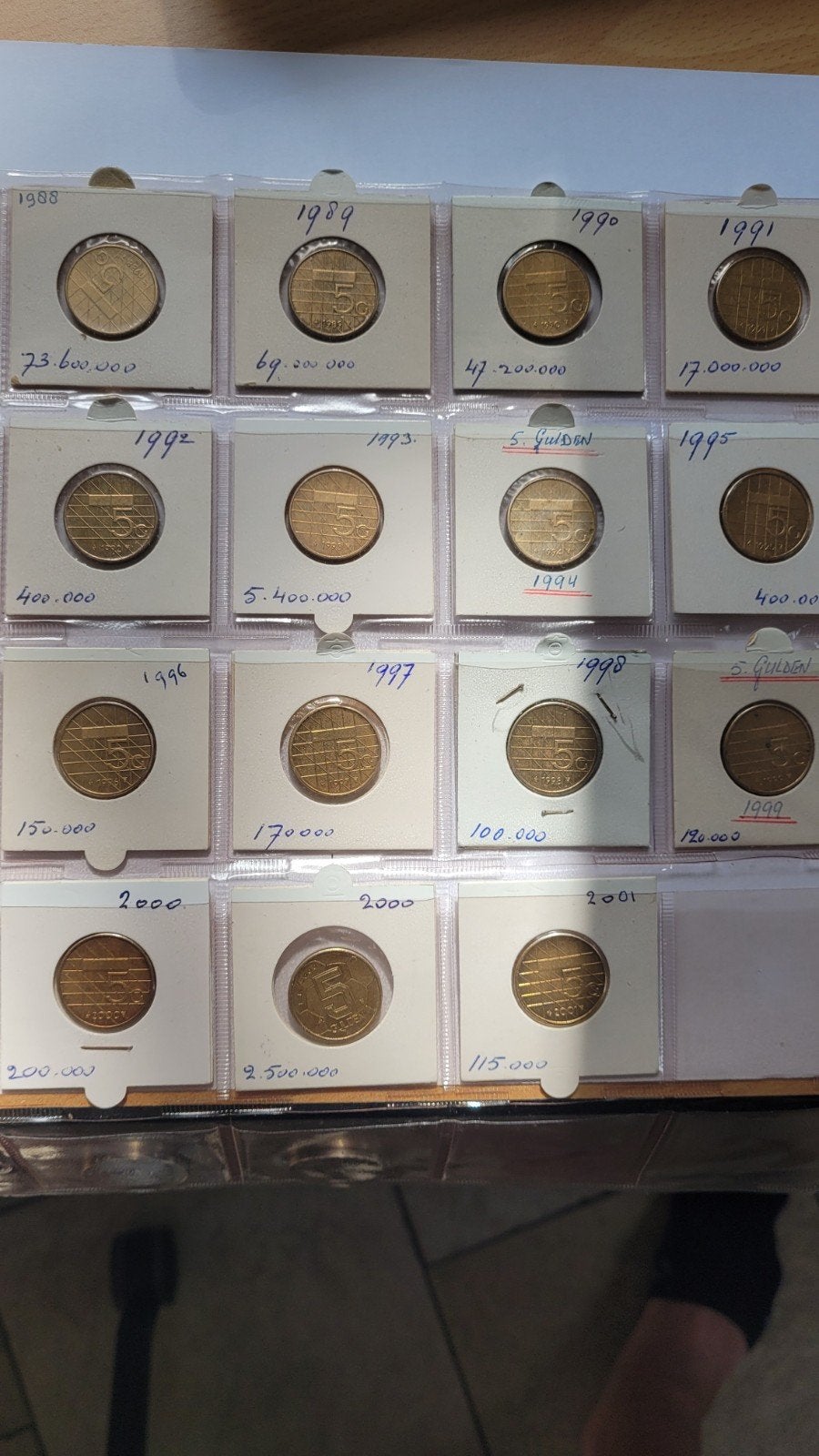 Complete serie 5 gulden munten Koningin Beatrix (1988-2001), Postzegels en Munten, Munten | Nederland, Ophalen of Verzenden, Koningin Beatrix