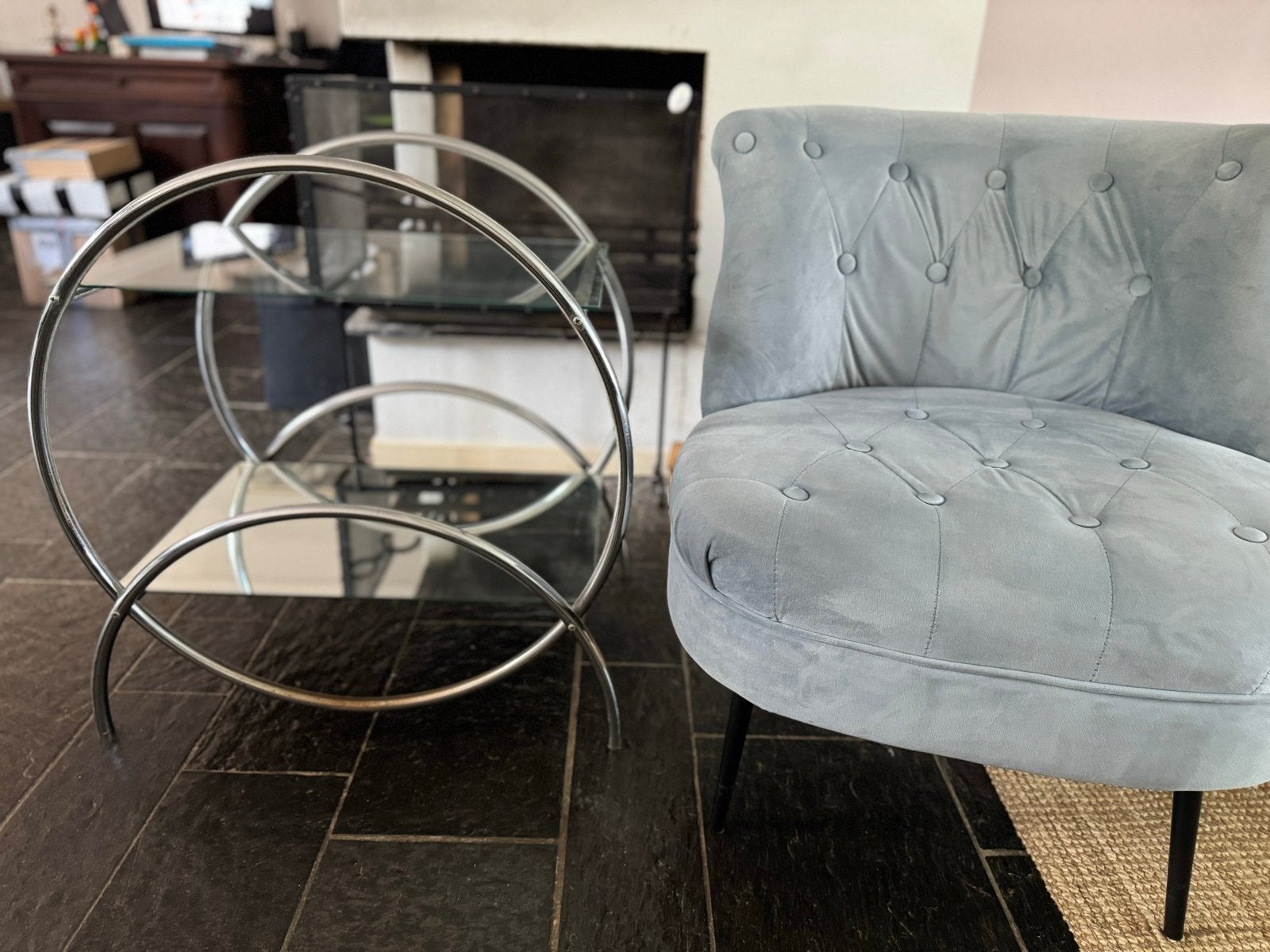 Art Deco Gispen stijl bijzettafel met chroom en glas, Ophalen