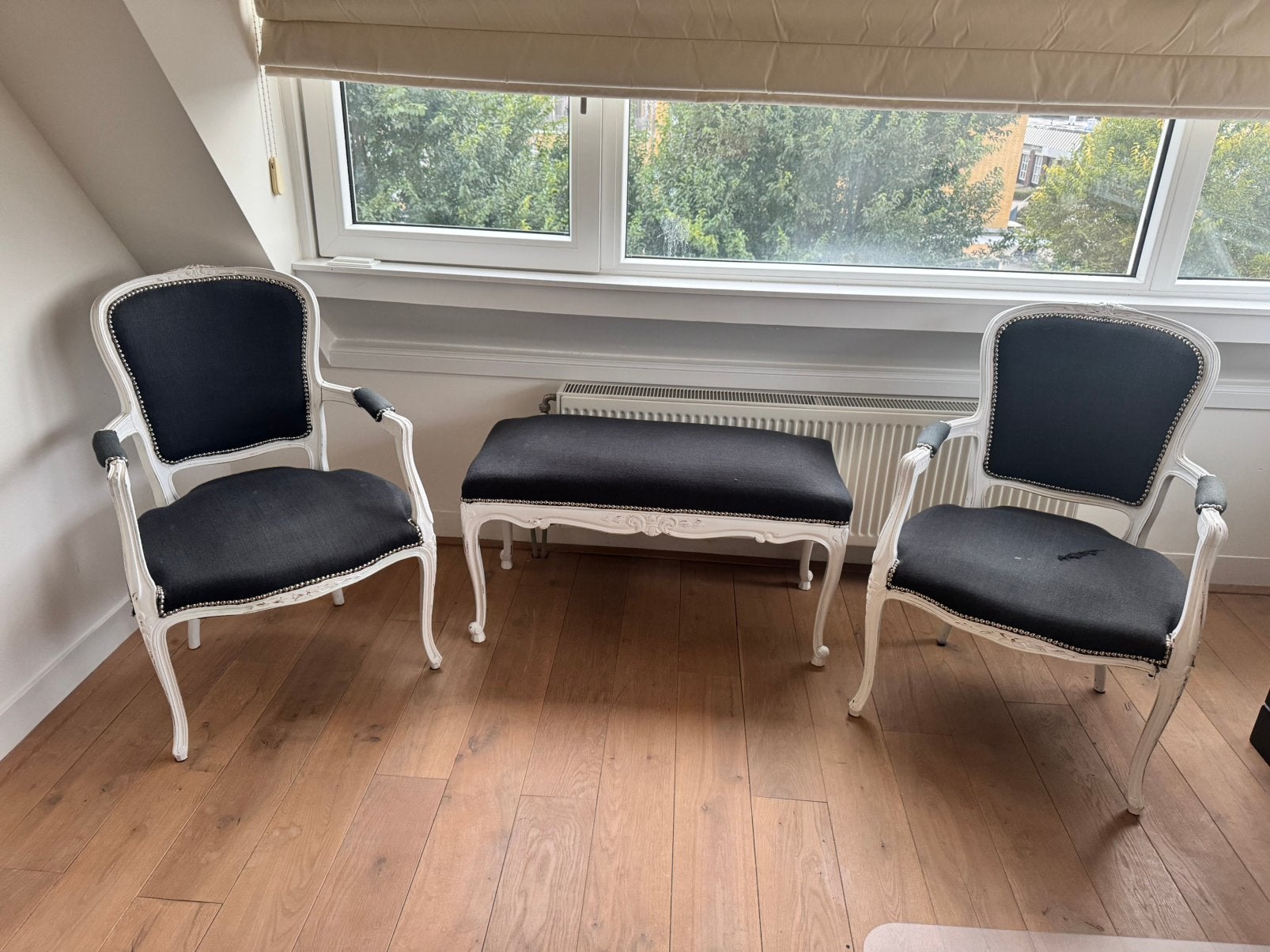 Biedermeier stoeltjes en bankje antiek, Ophalen, Gebruikt, Twee, Wit