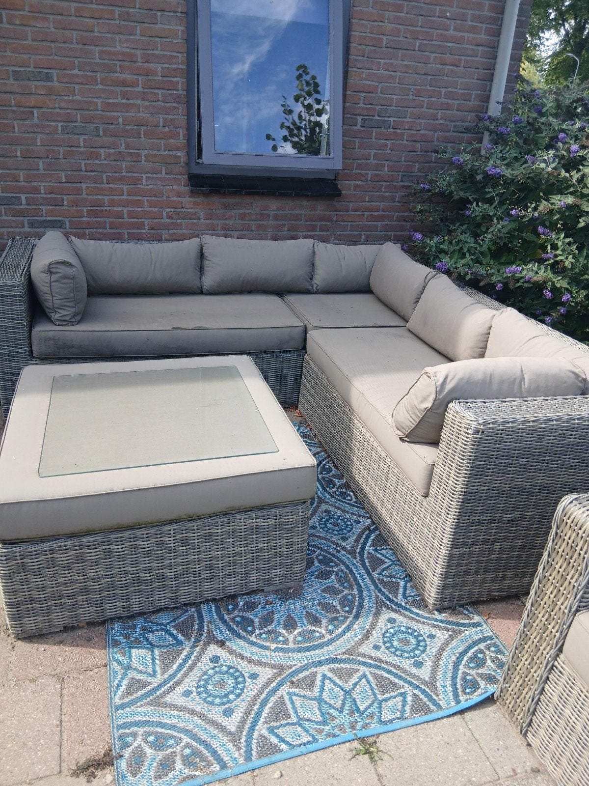 loungset hoek, Tuin en Terras, Ophalen, 5 zitplaatsen, Kunststof, Gebruikt