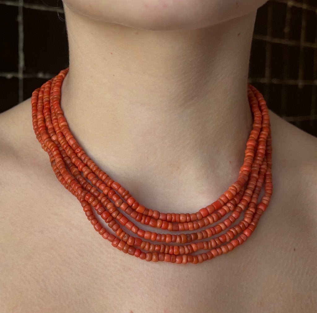 Bloedkoraal antieke ketting 14k slot goud zeer fraai dames, Sieraden, Tassen en Uiterlijk, Antieke sieraden, Ophalen of Verzenden